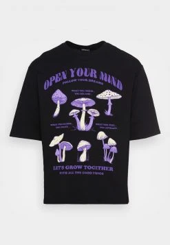 Aktion ✔️ Even&Odd OPEN YOU MIND MUSHROOMS TEE UNISEX - T-Shirt Print - Black ⭐ -Even Odd Verkäufe 042bdf5c6a1347eabbe6520573195212
