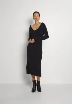 Angebote 🥰 Even&Odd Damen KNIT MAXI V NECK 😀 DRESS WITH SLIT - Strickkleid - Black ❤️