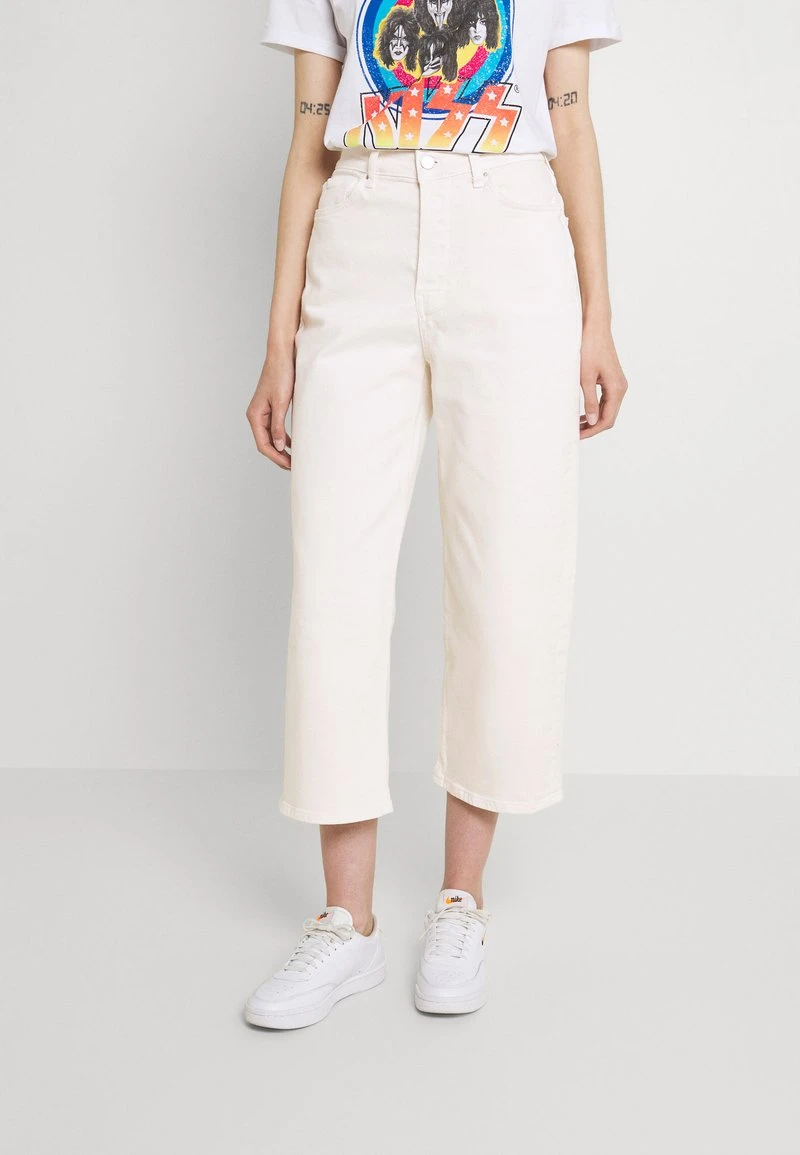 Budget 🎁 Even&Odd Wide Leg Cropped Jeans - Jeans Straight Leg - White | Damen 😀