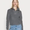 Brandneu 🔥 Even&Odd HALF ZIP JUMPER - Strickpullover - Mottled Dark Grey | Damen 🛒
