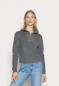 Brandneu 🔥 Even&Odd HALF ZIP JUMPER - Strickpullover - Mottled Dark Grey | Damen 🛒