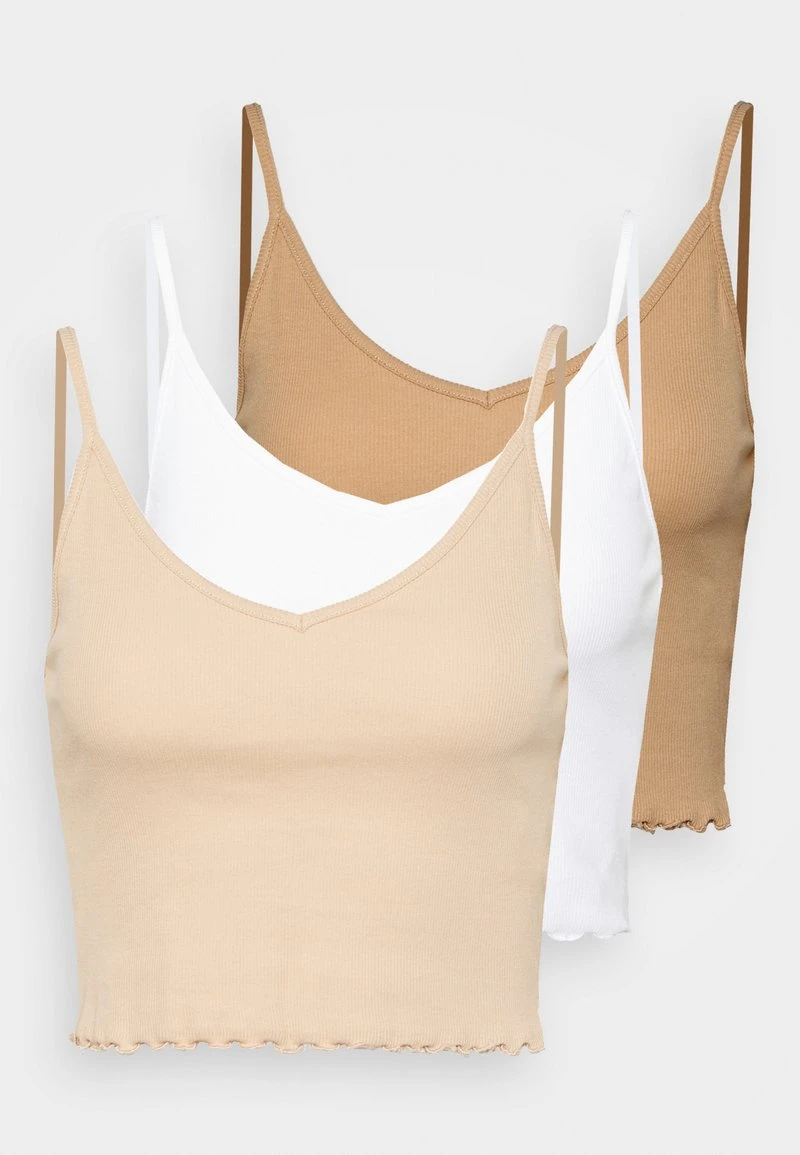 Blitzangebot ✔️ Even&Odd Damen STRAPPY LETTUCE CROP 3 PACK - Top - White/beige/brown ✔️ 3 Blitzangebot ✔️ Even&Odd Damen STRAPPY LETTUCE CROP 3 PACK - Top - White/beige/brown ✔️