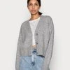 Coupon ✔️ Even&Odd Damen BASIC BLEND BUTTON CROP - Strickjacke - Mottled Grey ✨