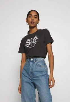Schlussverkauf 👏 Even&Odd HATTIE MIRRORED DRAGONS TEE - T-Shirt Print - 801 - Anthracite | Damen 😍