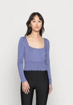 Besorgen 🛒 Even&Odd Damen SHIRRING DETAIL LONG SLEEVE CROP WITH GATHER - Langarmshirt - Blue 🥰