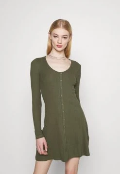 Bestpreis 🧨 Even&Odd Ribbed Button Through Mini 🌟 Dress - Strickkleid - Green | Damen ⌛