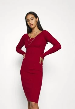 Blitzangebot 🥰 Even&Odd Damen KNIT V NECK MIDI BODYCON DRESS - Etuikleid - Red 🧨