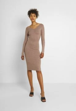 Großhandel ⌛ Even&Odd KNIT V NECK MIDI BODYCON DRESS - Etuikleid - Taupe | Damen ❤️