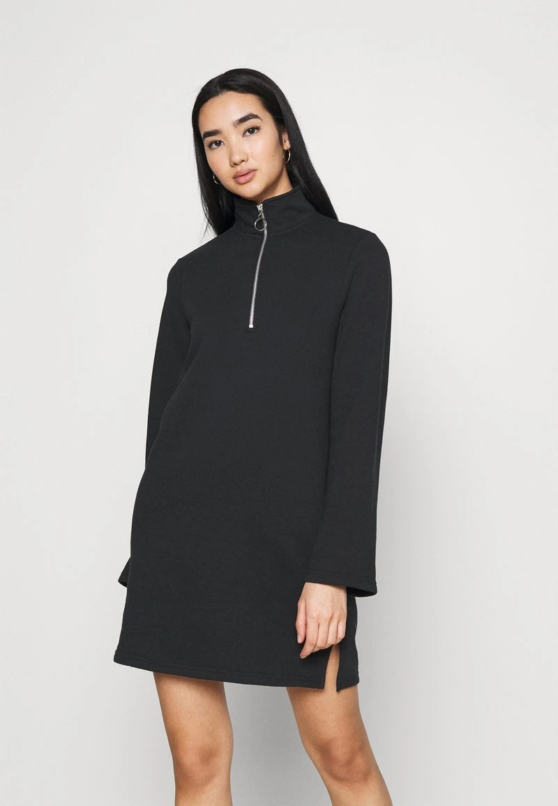 Rabatt ✨ Even&Odd SWEAT HIGH NECK MINI ✔️ DRESS WITH HALF ZIP THROUGH - Freizeitkleid - Black | Damen ✔️